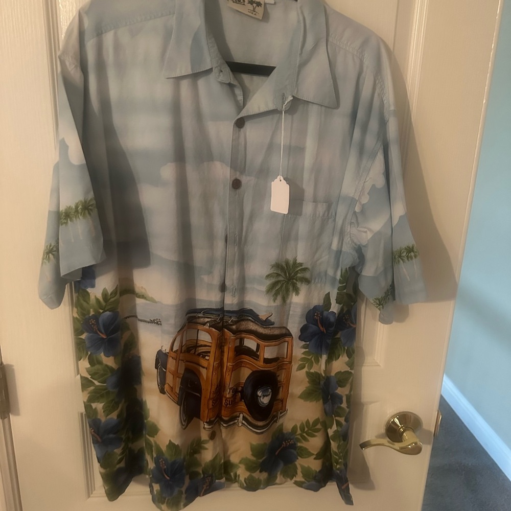 Men's Light Blue Hawaiian Shirt with Car Print